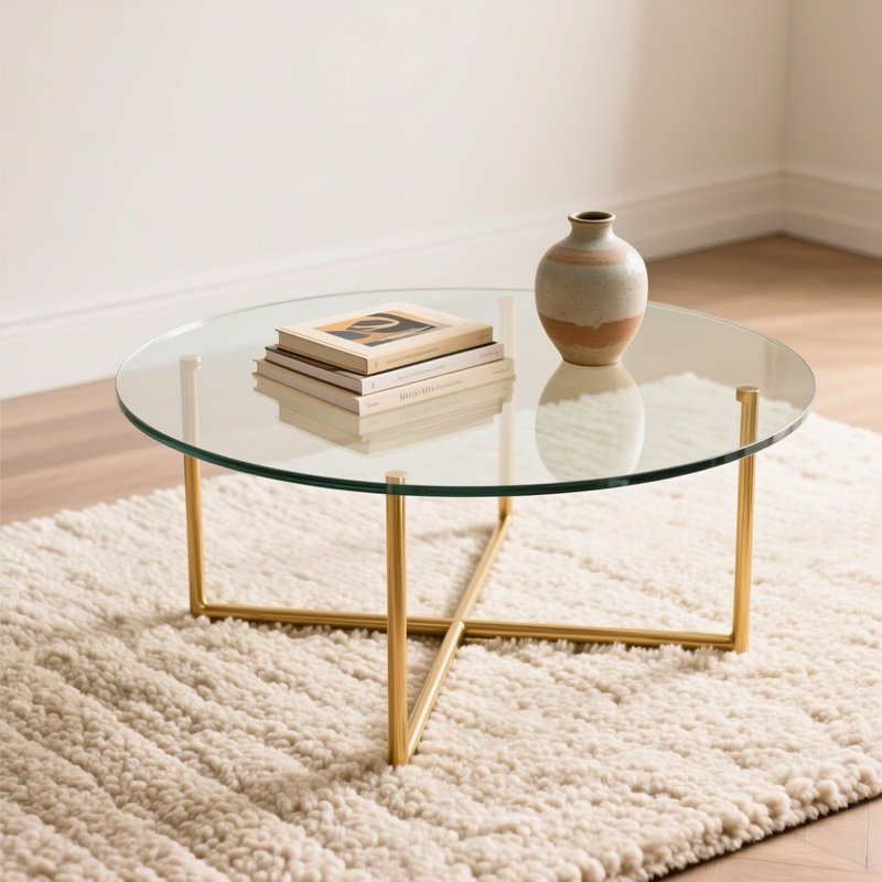 Modern Round Glass Coffee Table With Gold Legs
