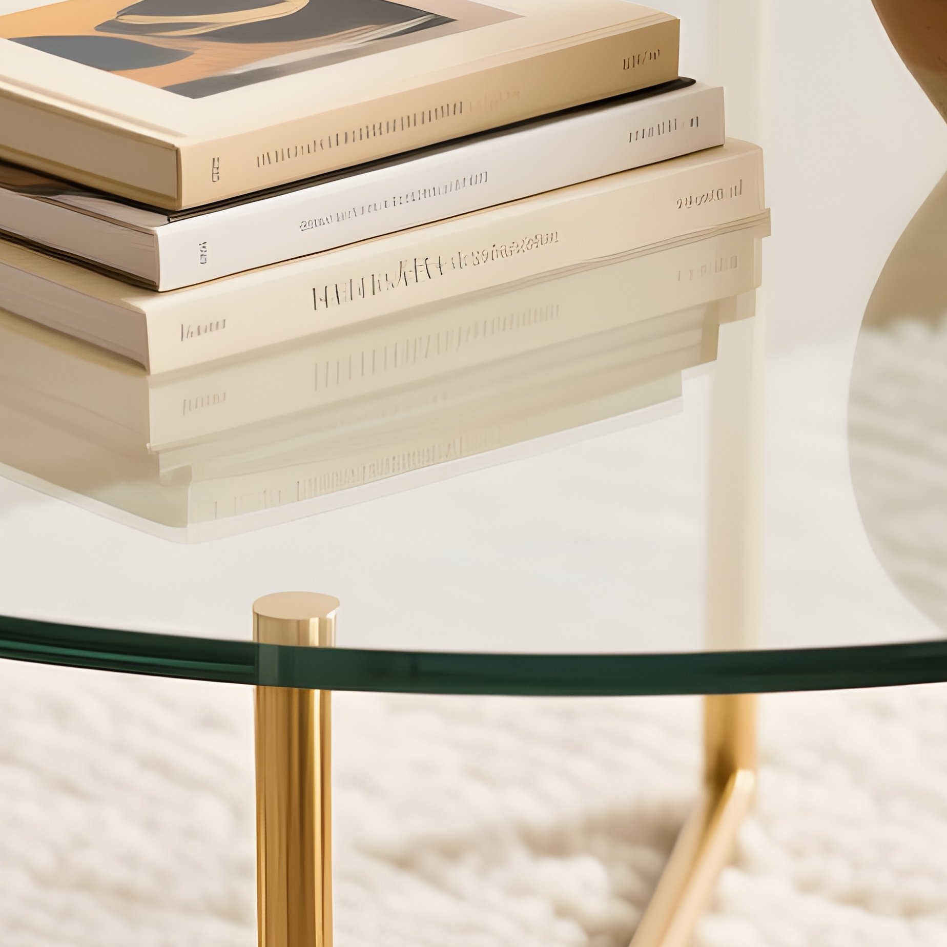 Modern Round Glass Coffee Table With Gold Legs - Full Resolution Quality Preview