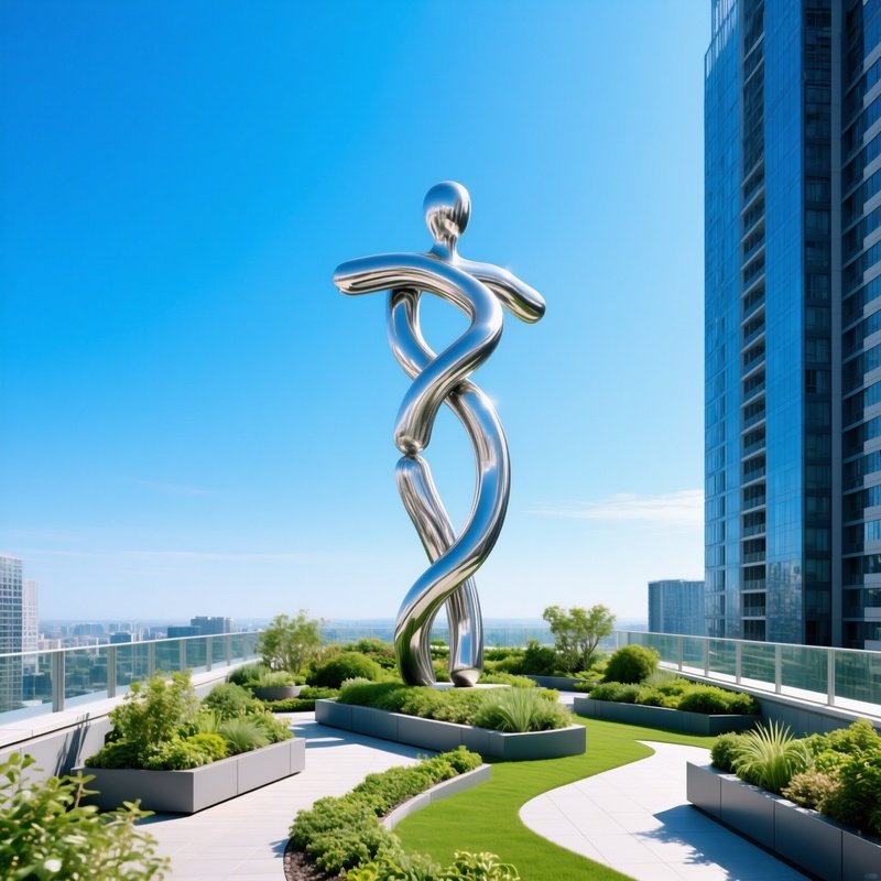 Modern Skyscraper Rooftop Garden Abstract Human Sculpture Sausage Tubes