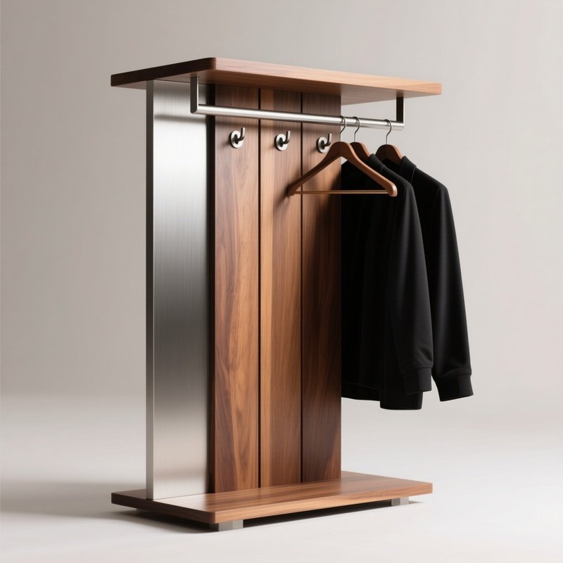 Modern Wood Metal Clothes Valet Stand