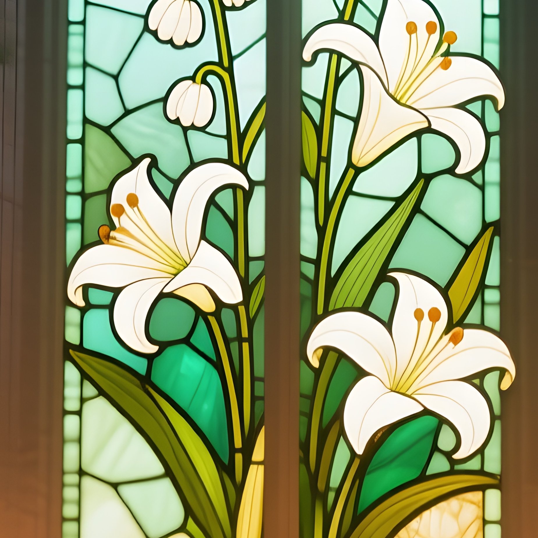 Monastery Cloister Candlelight Stained Glass Lilies - Full Resolution Quality Preview