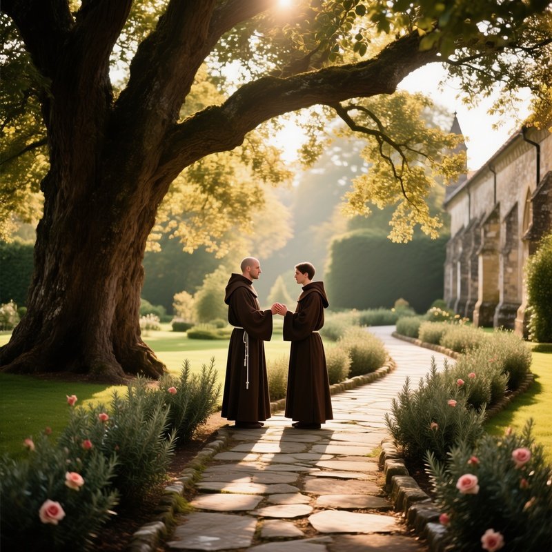 Monk And Lover Vows Under Oak