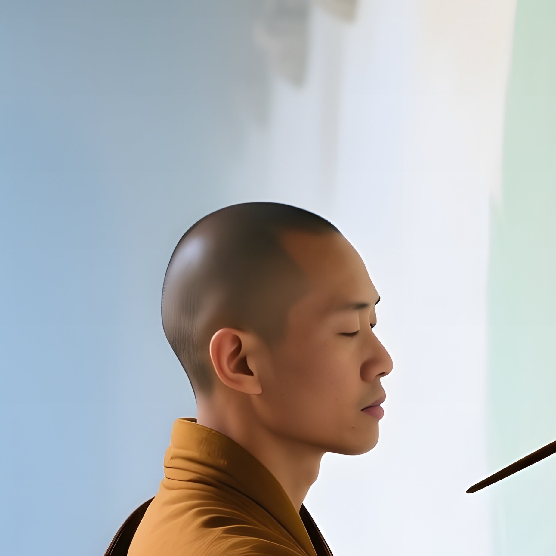 Monk Brushes Leaf Motifs In Mist - Full Resolution Quality Preview