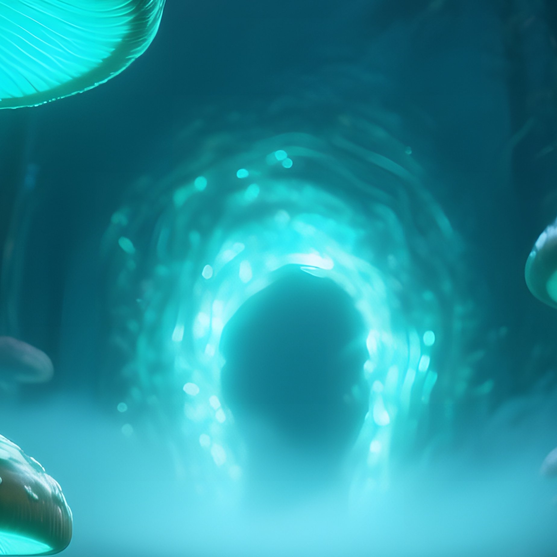 Moonlit Clearing Giant Toadstools Neon Teal Sprites Cobblestone Path Portal - Full Resolution Quality Preview