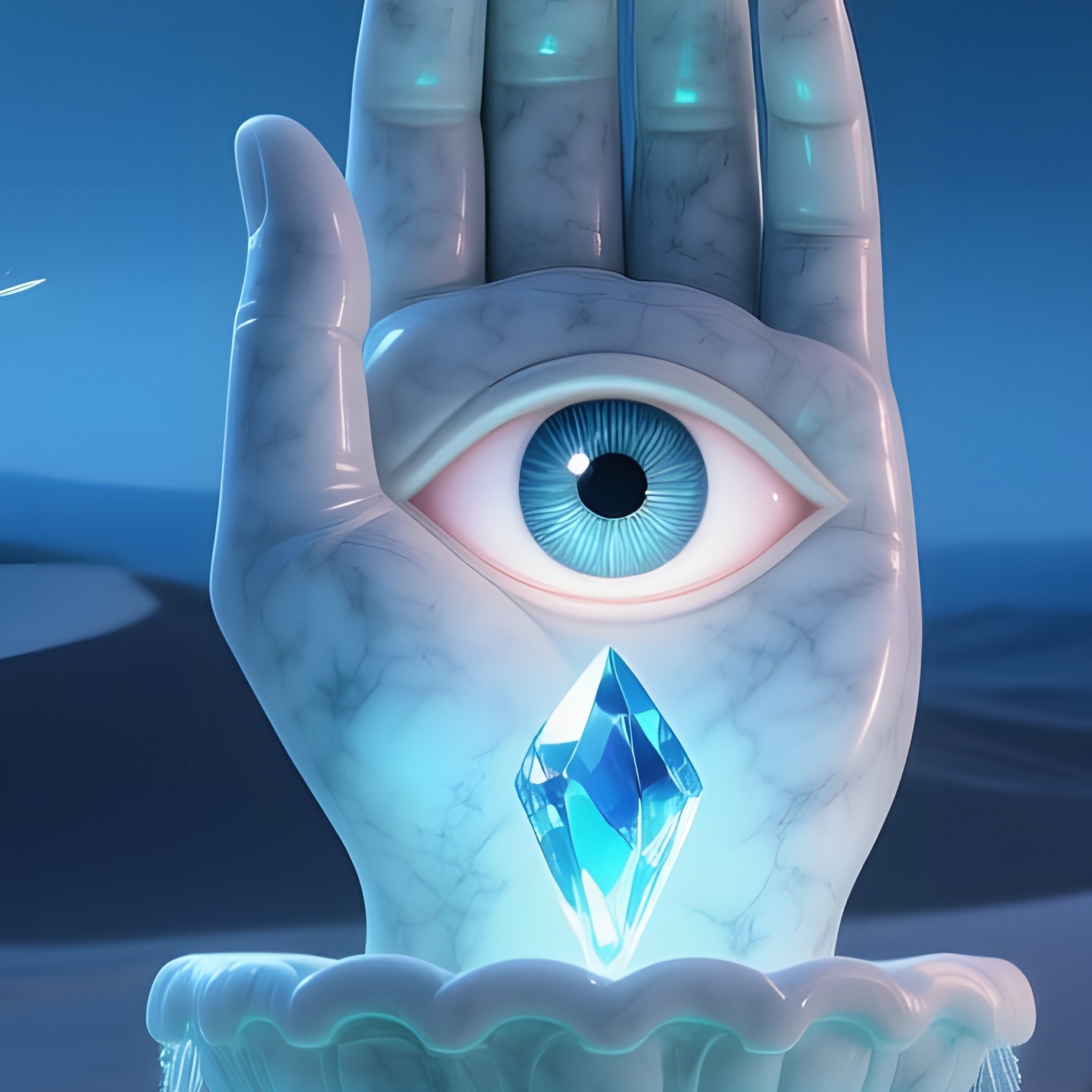 Moonlit Desert Oasis Marble Fountain Hand Eye - Full Resolution Quality Preview