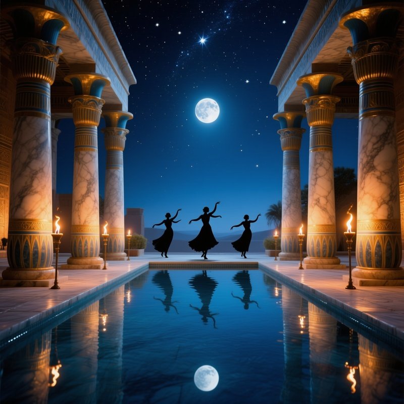 Moonlit Egyptian Palace Courtyard