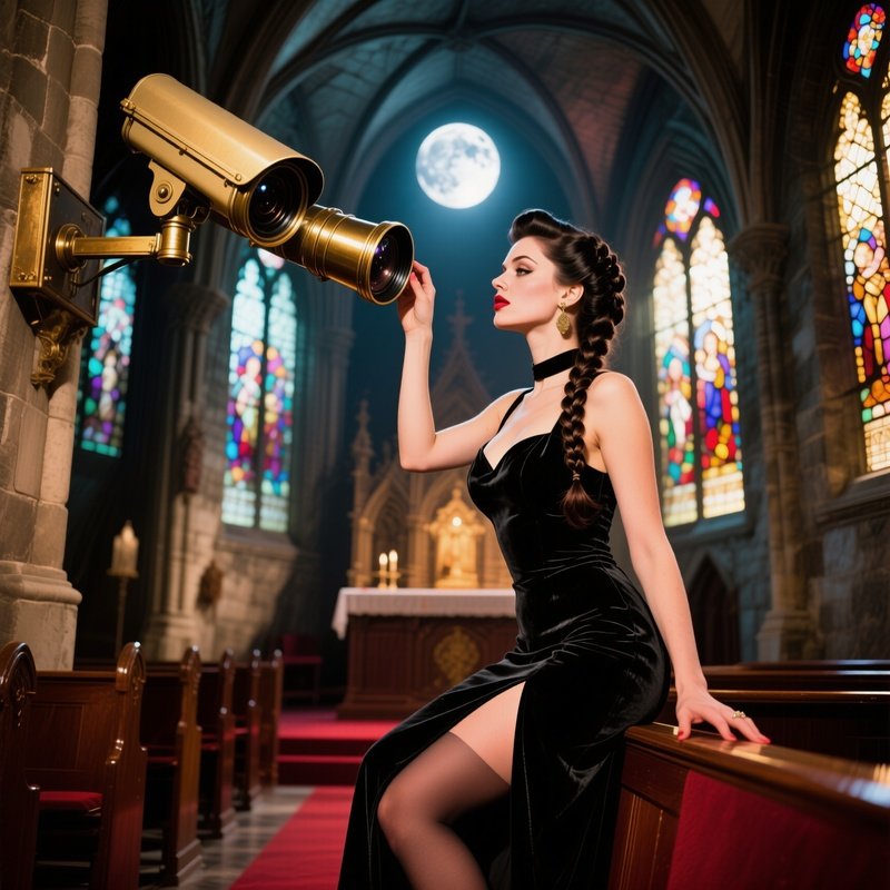 Moonlit Gothic Cathedral Pin Up Surveillance