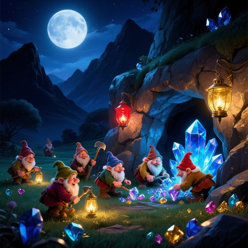 Moonlit Meadow Seven Dwarfs Mining Gems