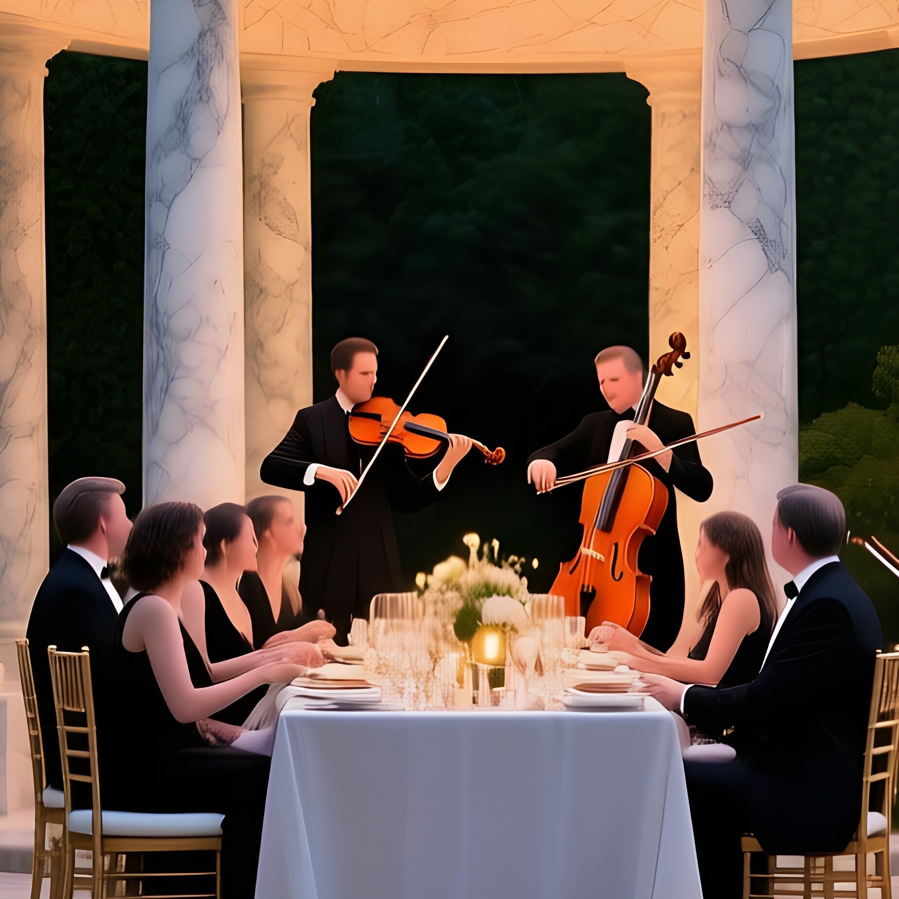 Moonlit Palace Garden Path Lanterns Marble Pavilion String Quartet Dinner - Full Resolution Quality Preview