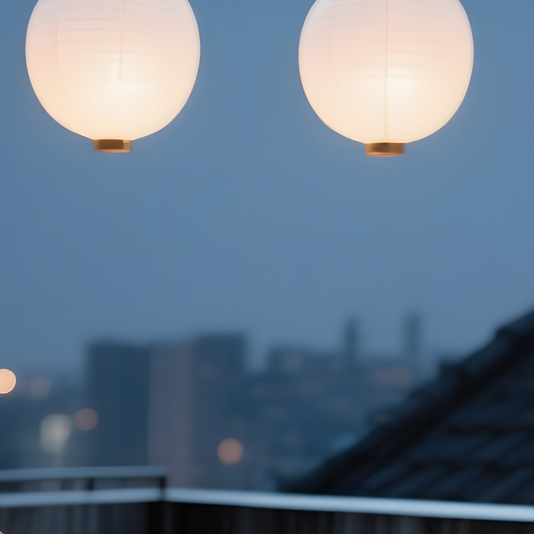 Moonlit Rooftop Garden Leather Hammock Bamboo Poles Organza Lanterns - Full Resolution Quality Preview