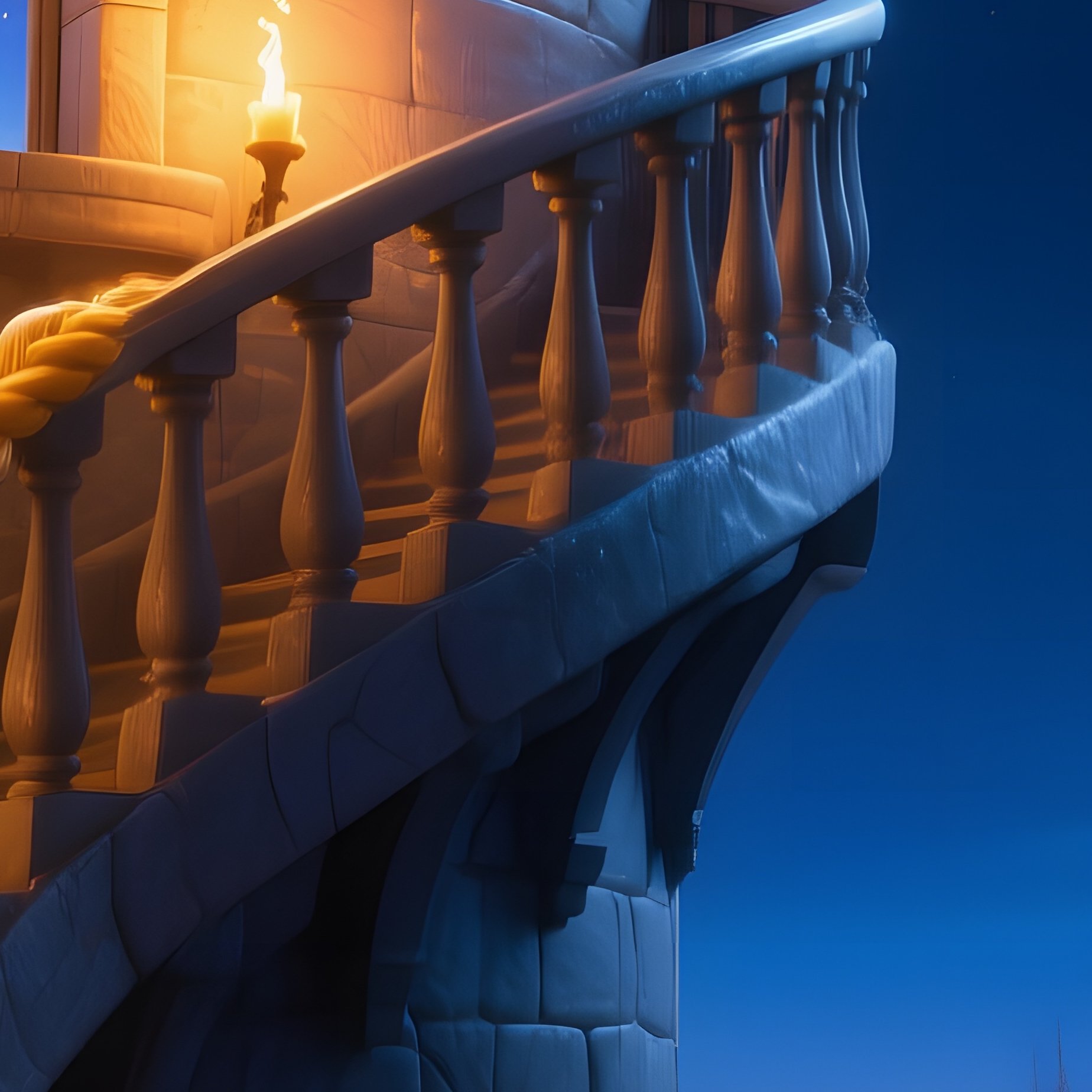 Moonlit Tower Interior Rapunzel Braid Spiral Stairs - Full Resolution Quality Preview