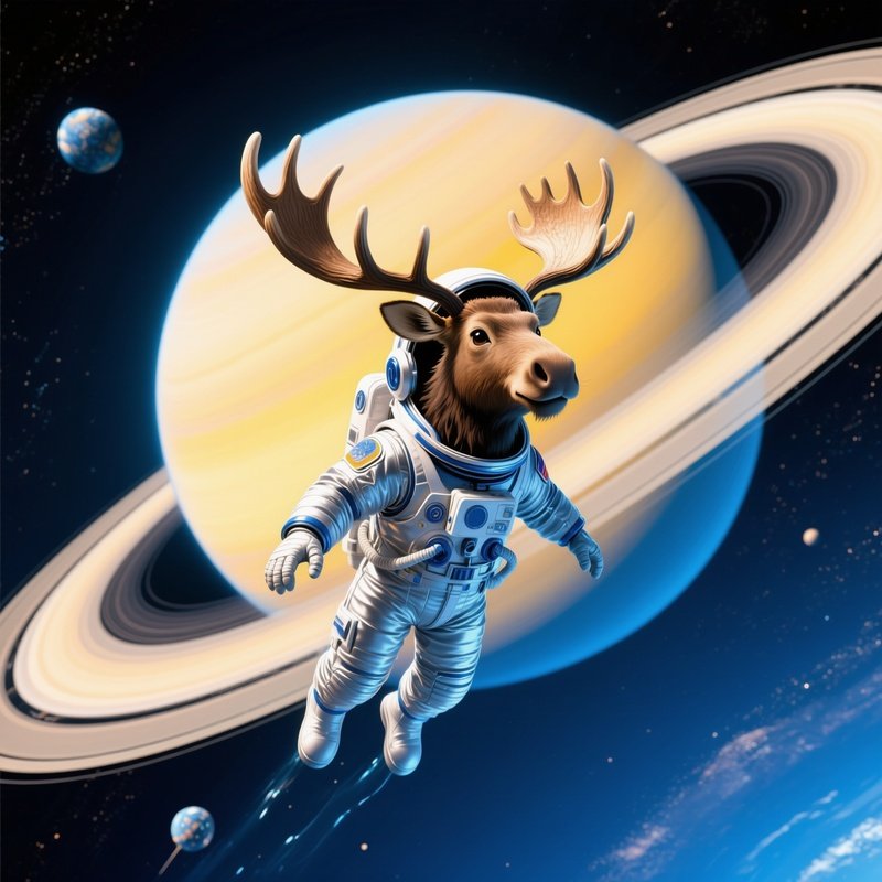 Moose Astronaut Floating Saturn