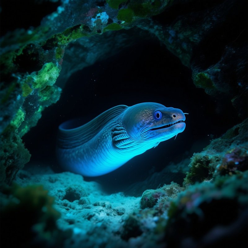 Moray Eel Underwater Cave Blue Bioluminescence