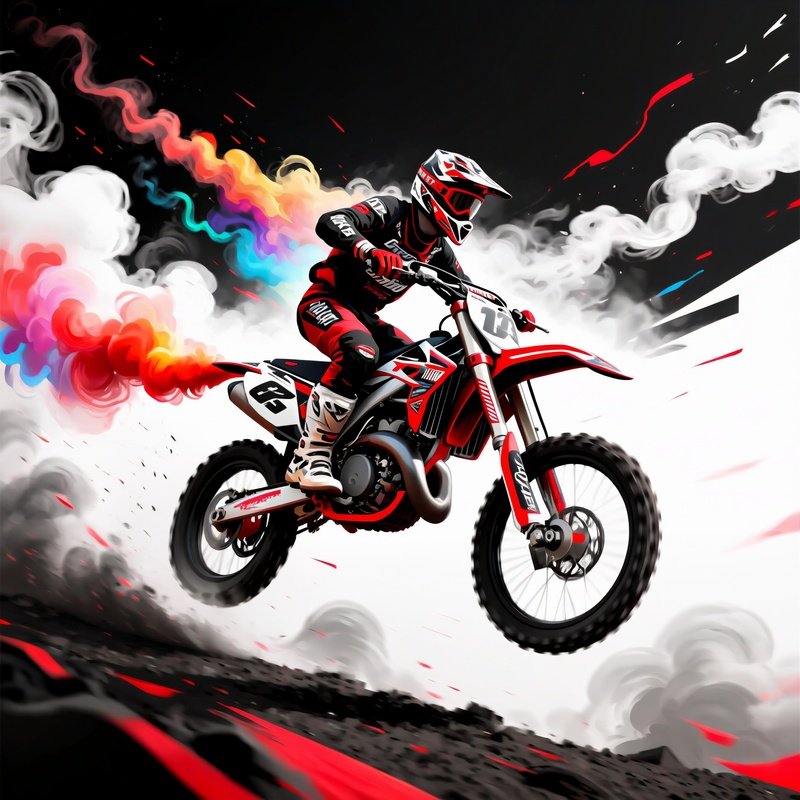 Motocross Racer Grav Nitro Soaring Through Smoke Trails Digital Art
