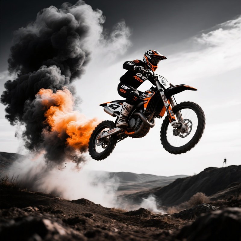 Motocross Racer Grav Nitro Soaring Through Smoke Trails