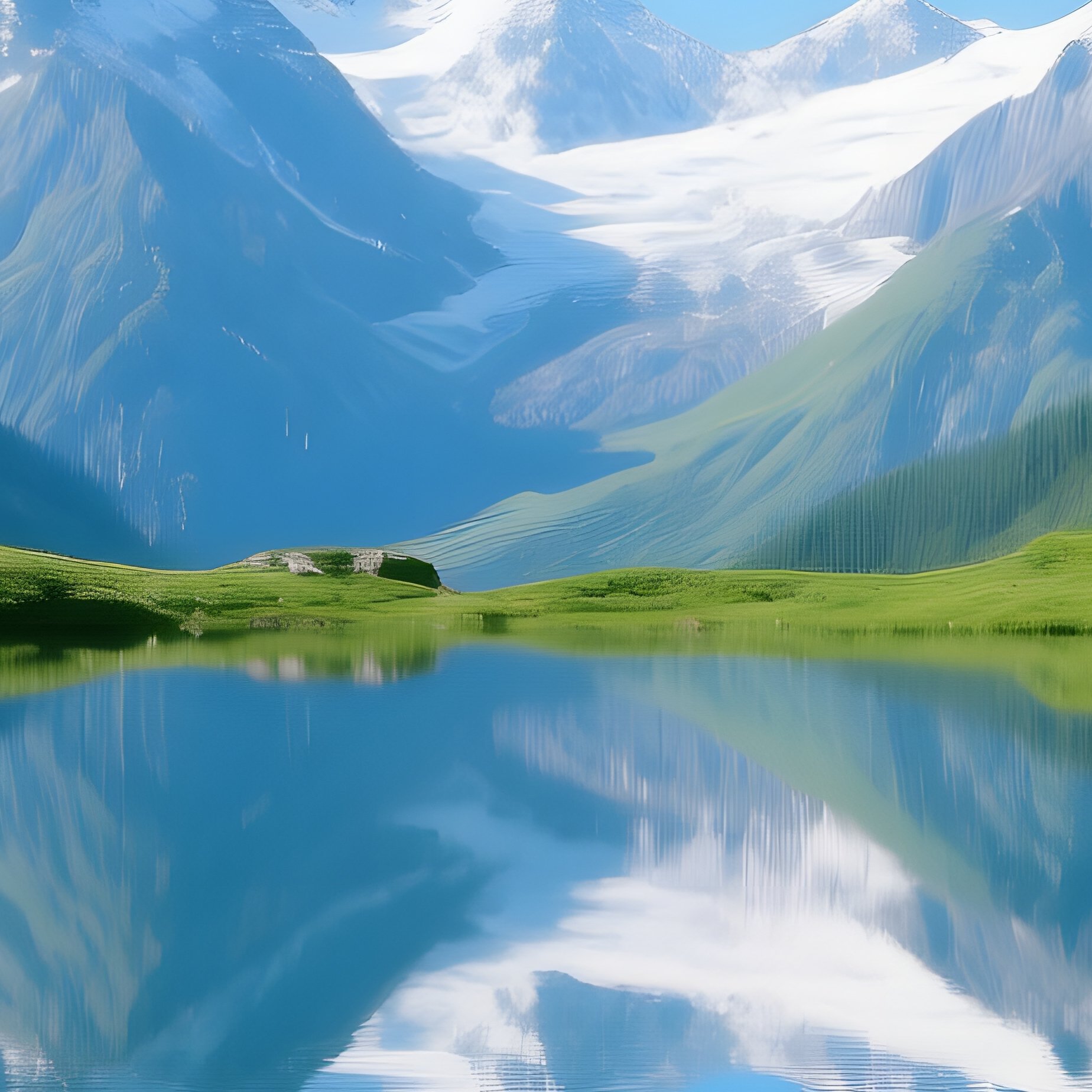 Mountain Landscape With A Reflective Lake Landscape Mountains - Full Resolution Quality Preview