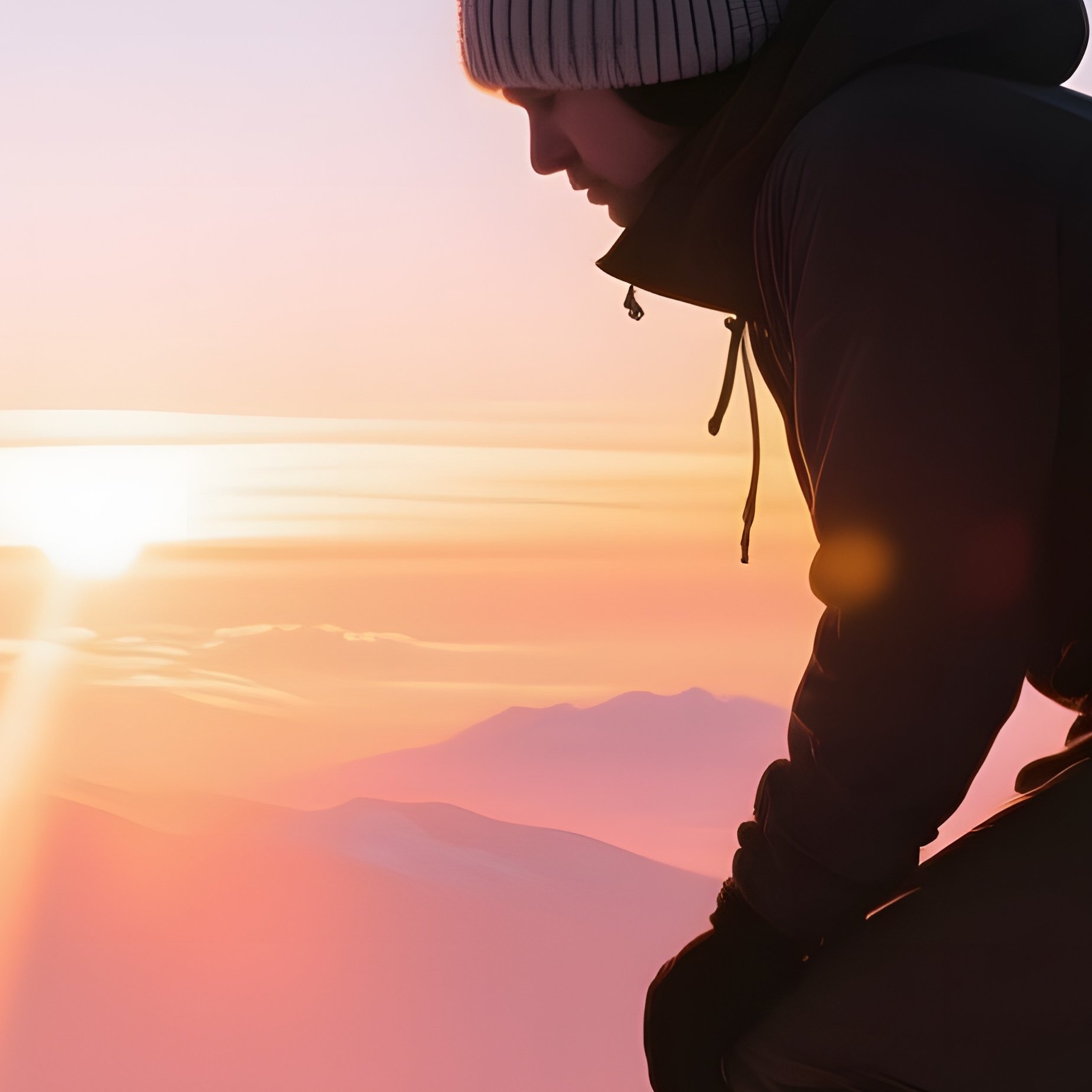 Mountaineer At Sunrise On Snowy Summit - Full Resolution Quality Preview