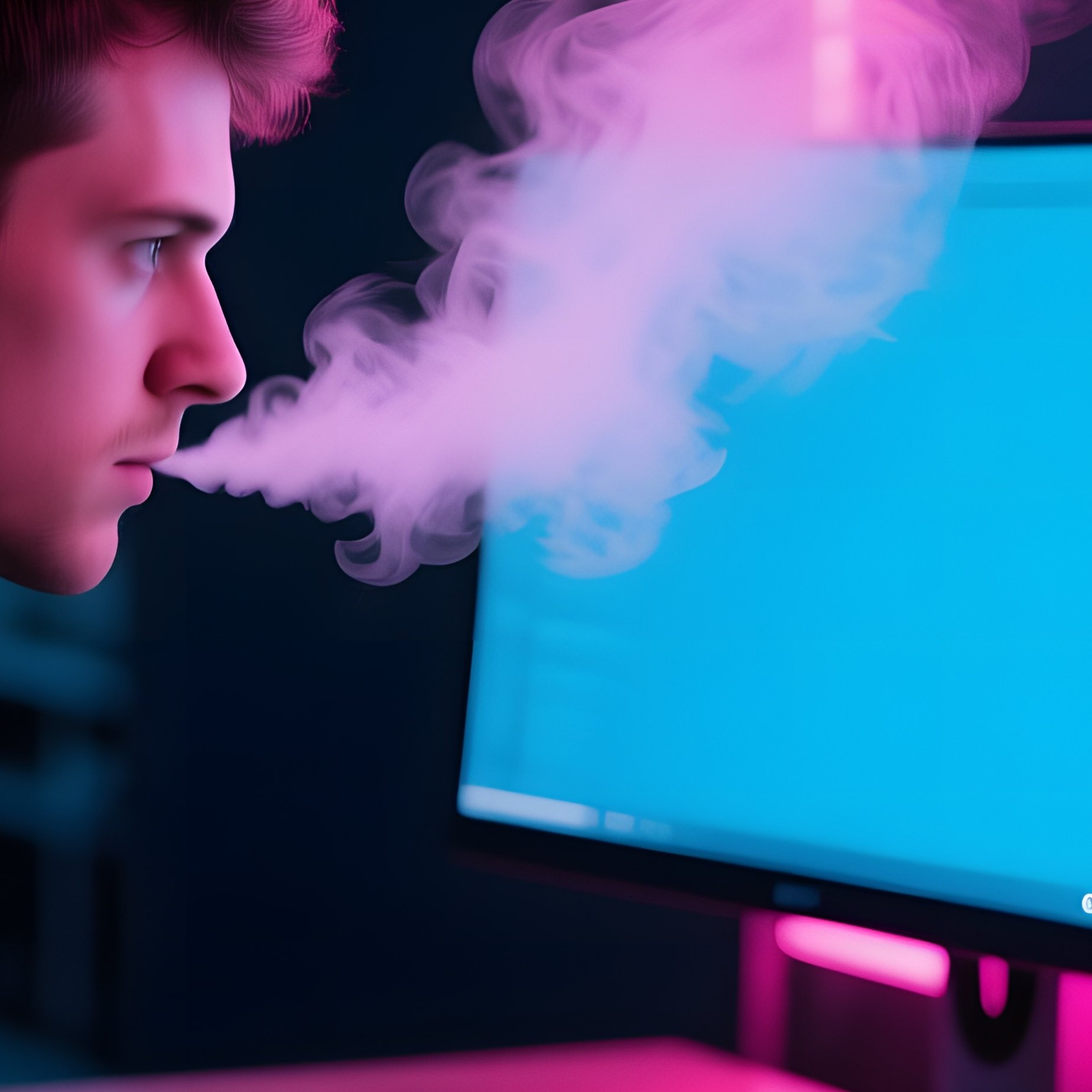 Muscular Coder In Dark Mode Coworking Space - Full Resolution Quality Preview