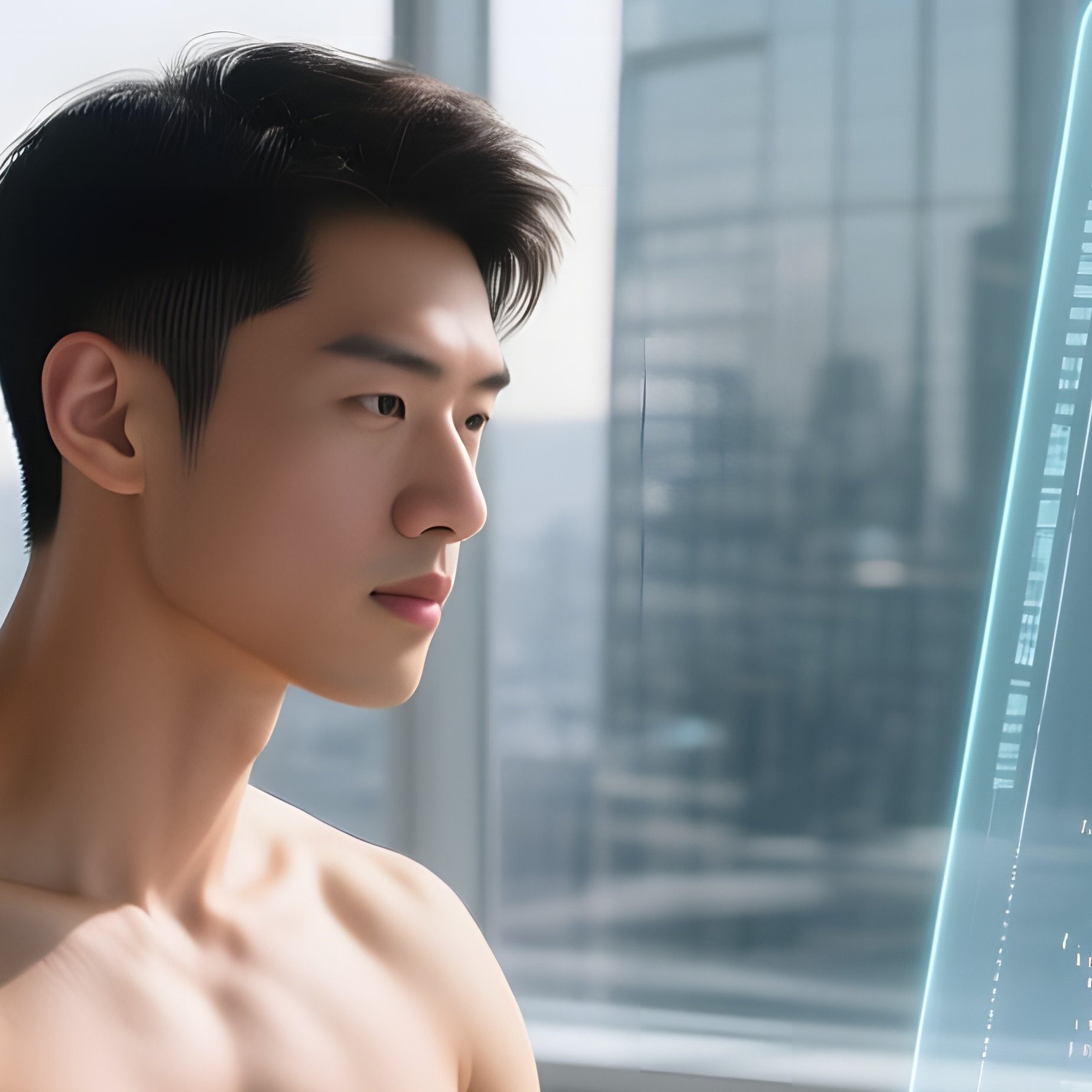 Muscular Man In Glass Office Tower - Full Resolution Quality Preview