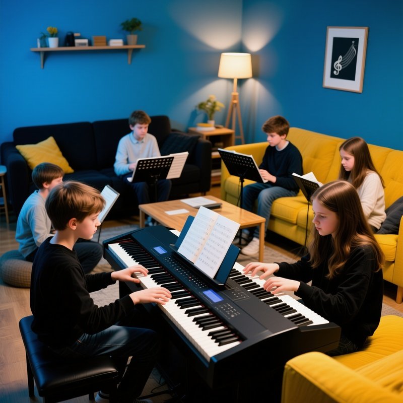 Music Students Rehearsing At Home
