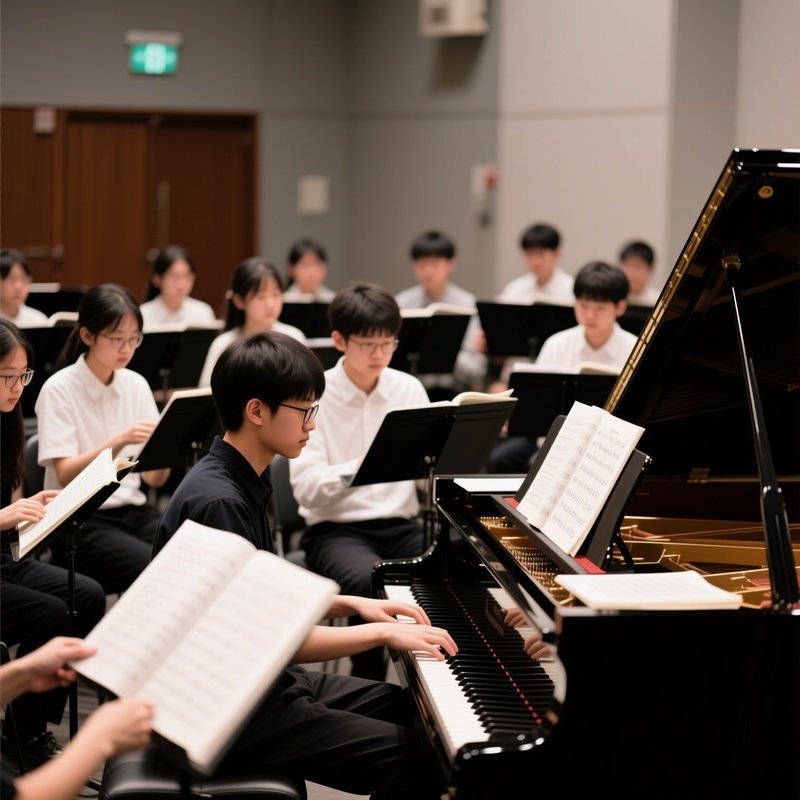 Music Students Rehearsing In A Classroom