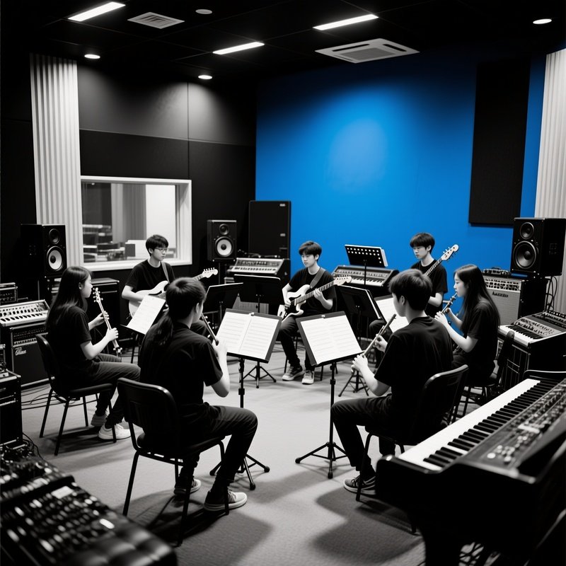 Music Students Rehearsing In A Studio