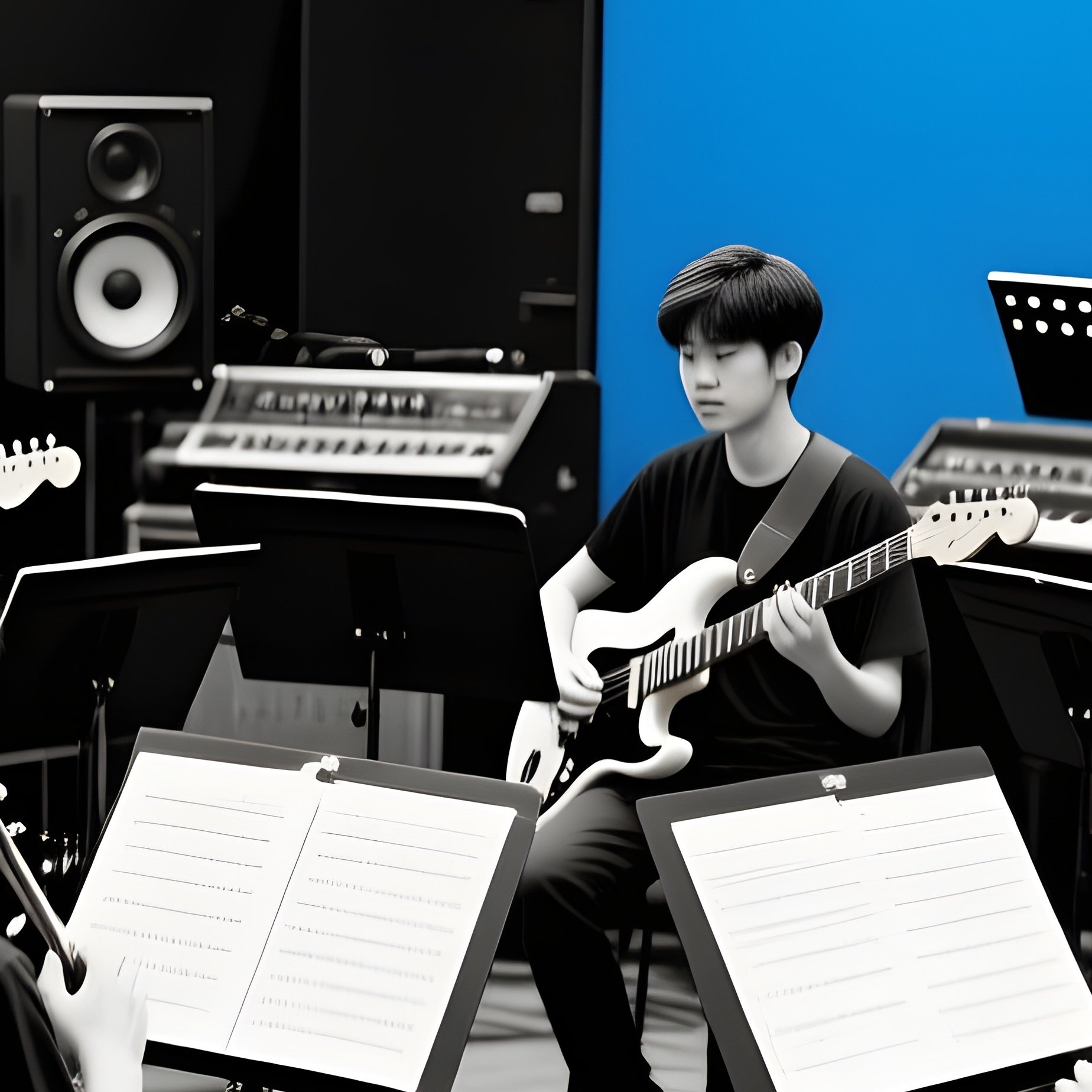 Music Students Rehearsing In A Studio - Full Resolution Quality Preview