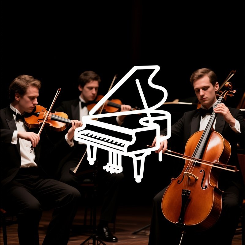 Musicians Playing Instruments With A Piano Icon Overlay Music
