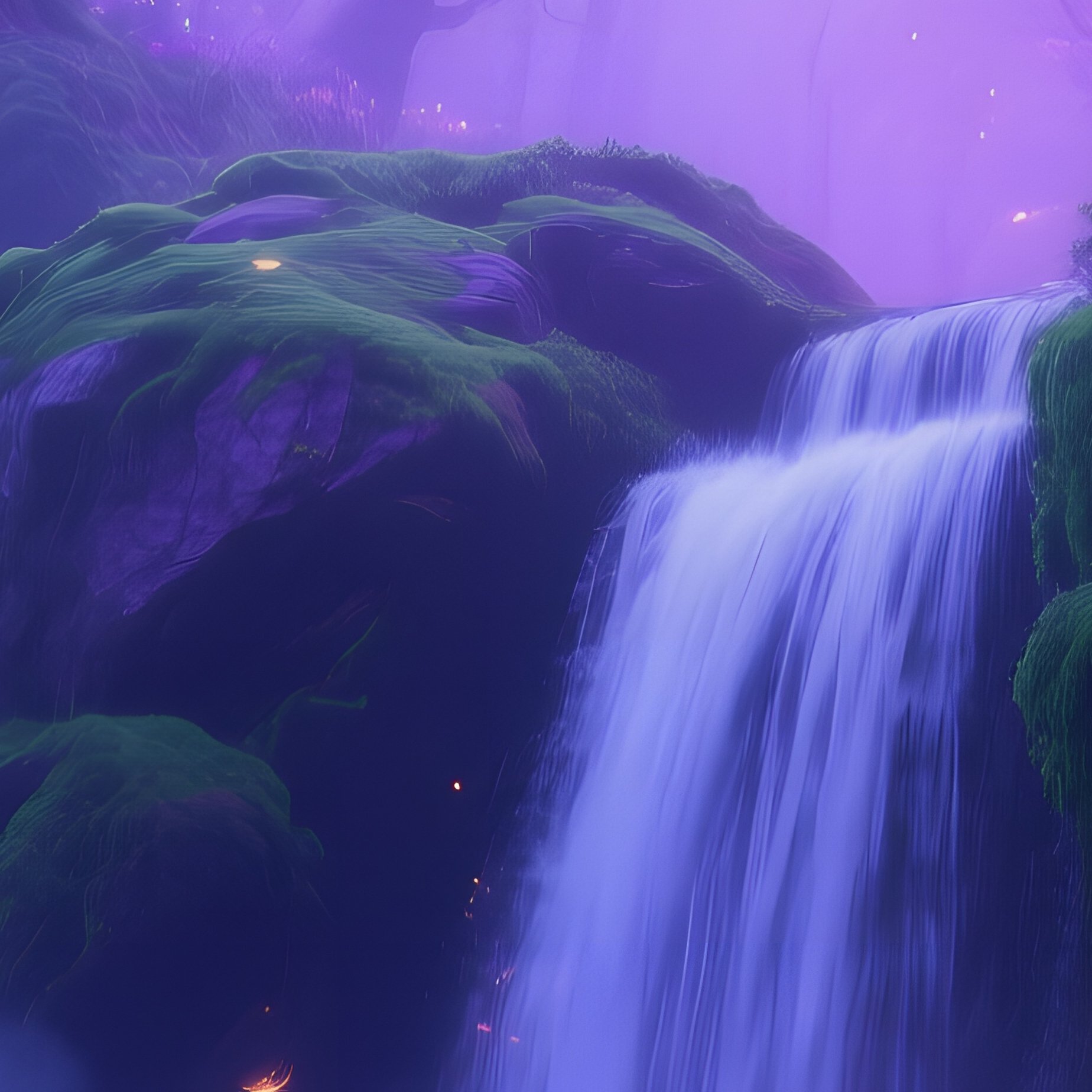 Mystical Twilight Fireflies Hidden Waterfall Enchanted Forest - Full Resolution Quality Preview