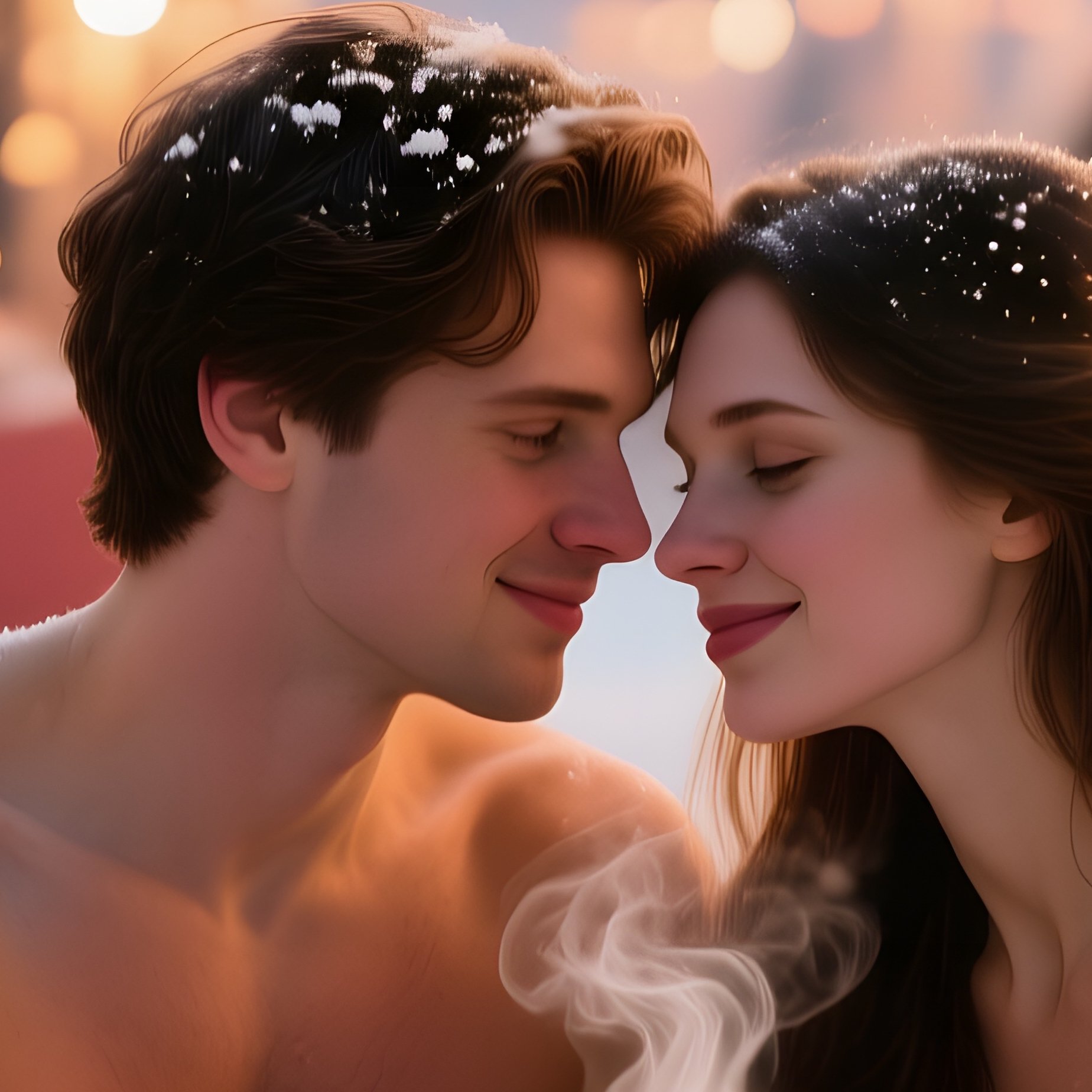 Naked Couple Sharing Hot Cocoa At Holiday Market - Full Resolution Quality Preview