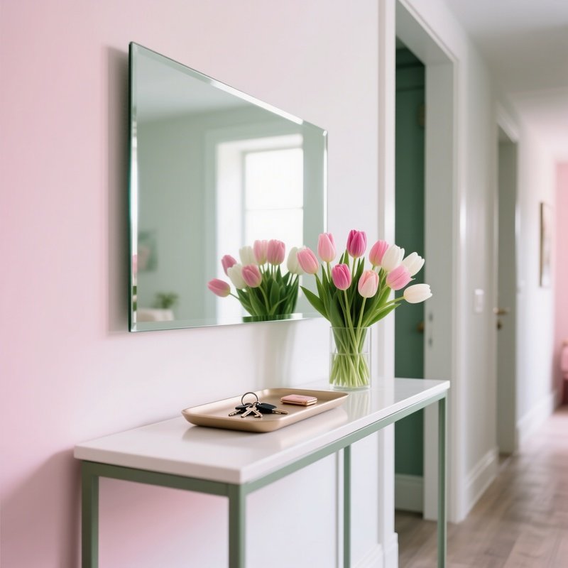 Narrow Hallway Console Table With Mirror And Tulips