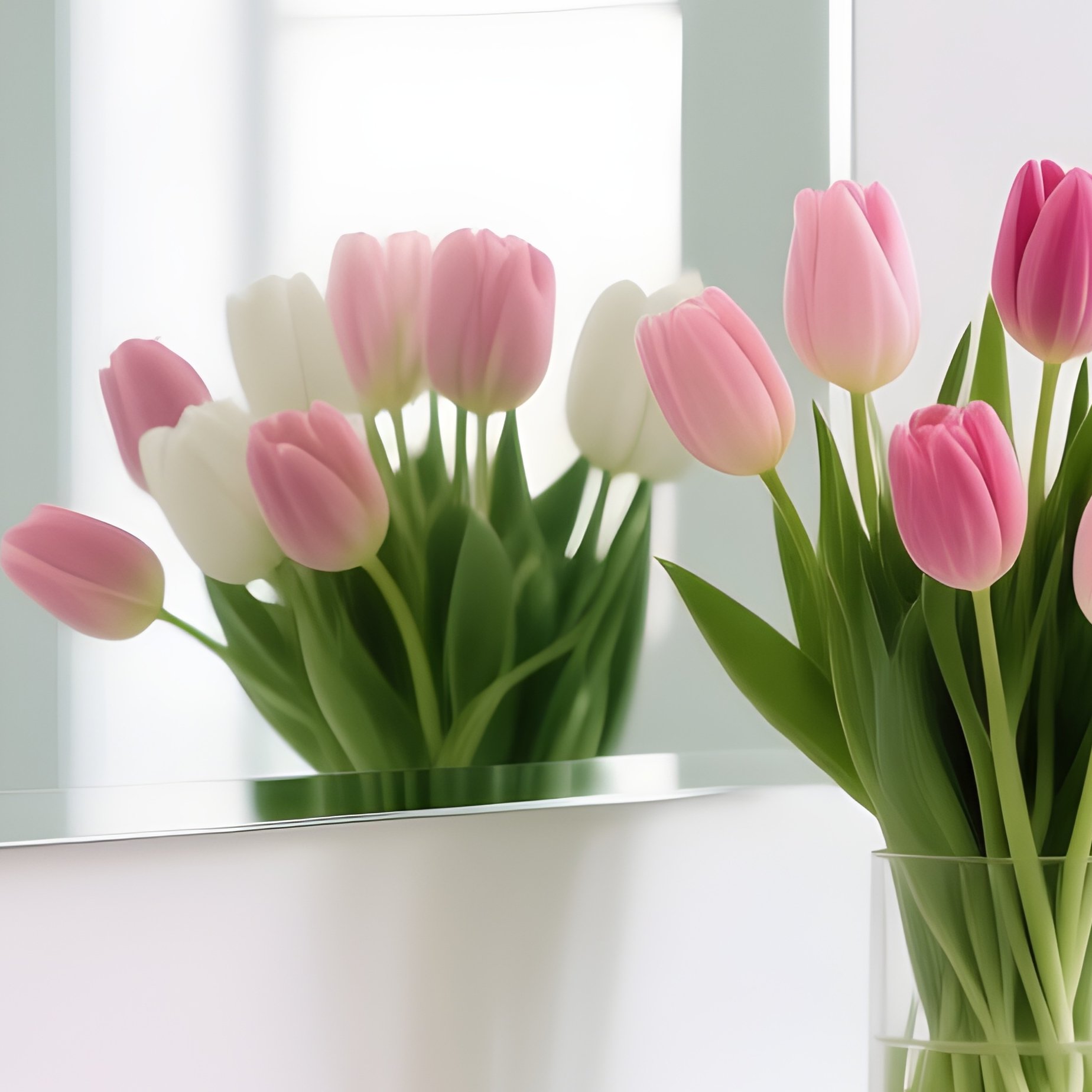Narrow Hallway Console Table With Mirror And Tulips - Full Resolution Quality Preview