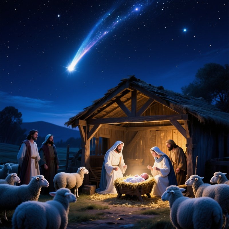 Nativity Scene Under A Starry Night Nativity Night