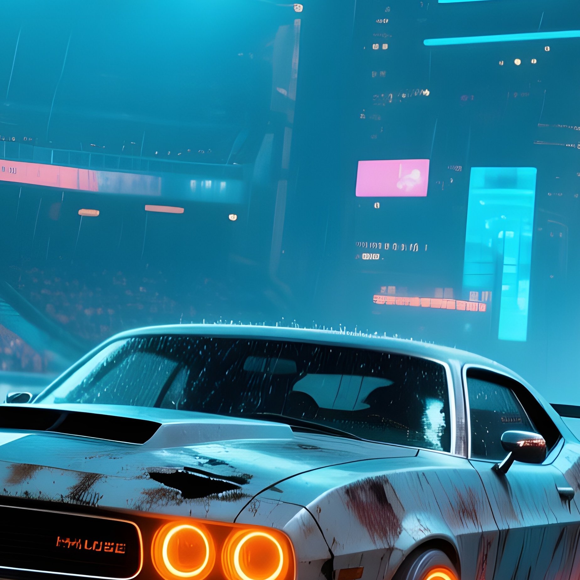 Neon Downtown Street Transforms Into Soccer Arena With Muscle Cars Chasing Ball - Full Resolution Quality Preview