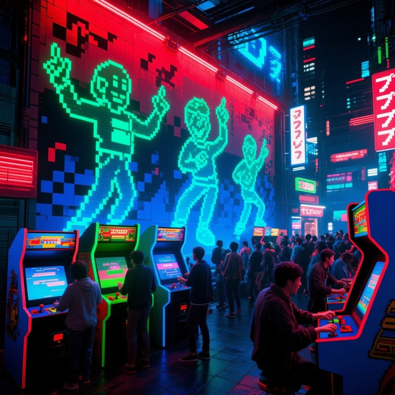 Neon Lit Arcade Tokyo Night Holographic Murals