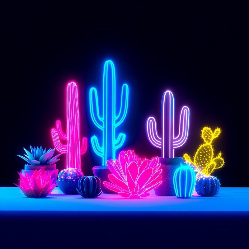 Neon Lit Cacti And Succulents Neon Cacti