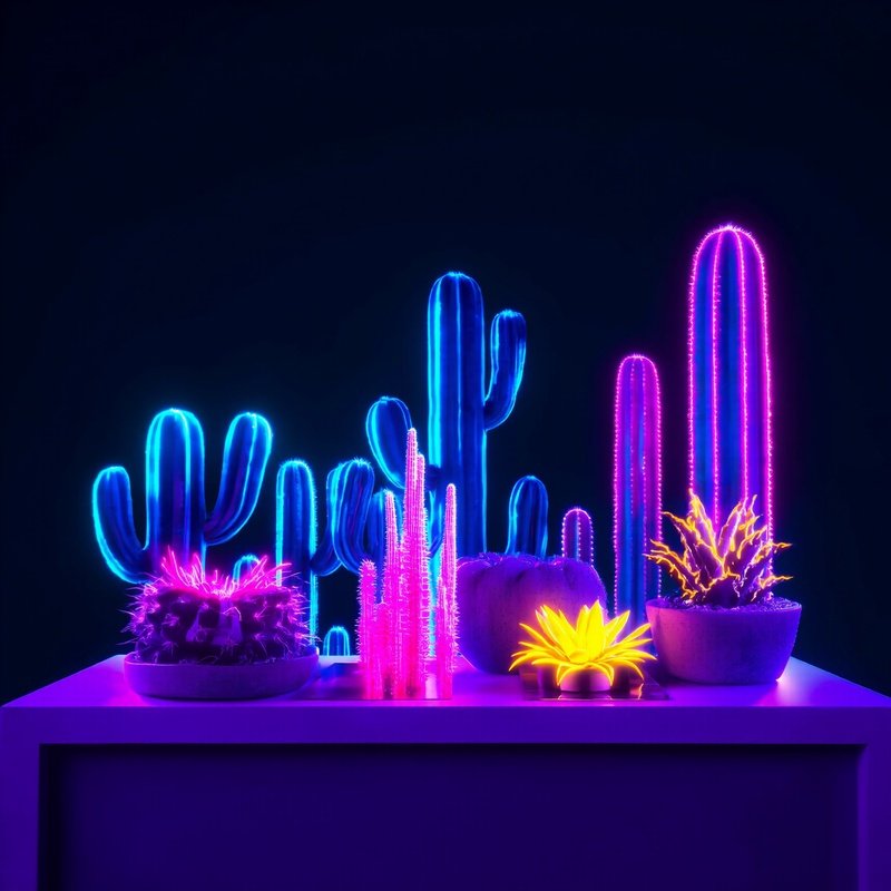 Neon Lit Cacti Arrangement Neon Cacti