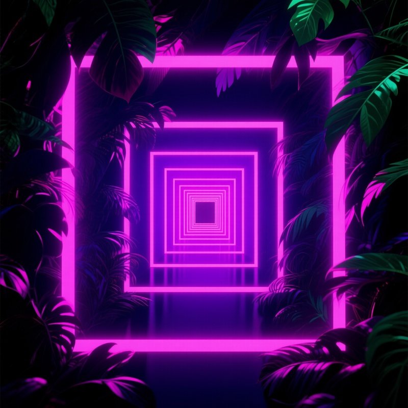 Neon Lit Geometric Tunnel Through Foliage Neon Tunnel