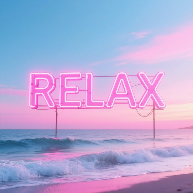 Neon Sign Relax Over A Seascape Neon Seascape
