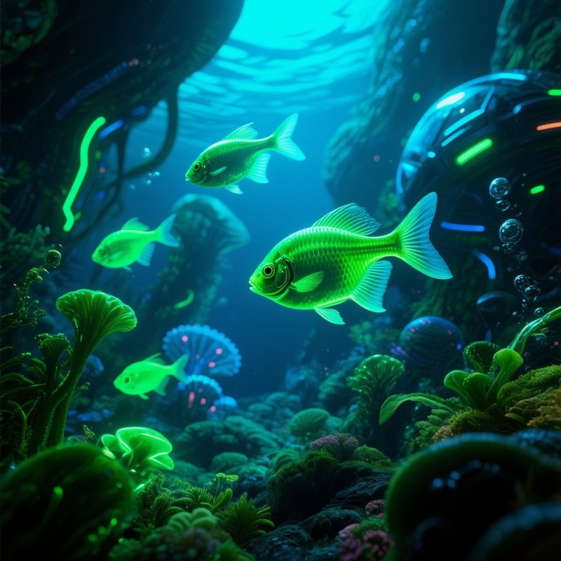 Neon Tetras Underwater Lush Green Plants Science Fiction