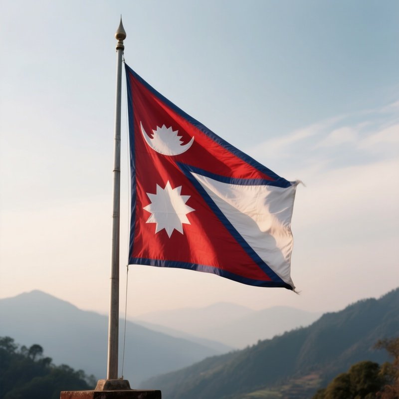 Nepal Flag Half Mast Wind Soft Light