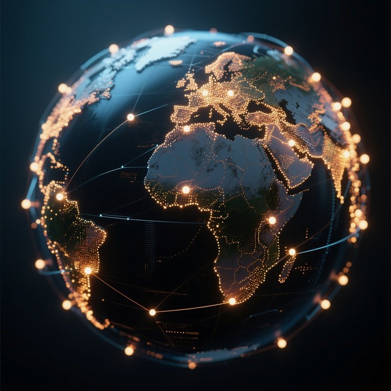 Network Nodes: A Visualization Of A Global Network With Glowing Dots And Connecting Lines Spanning A Dark Globe, Representing Connectivity.