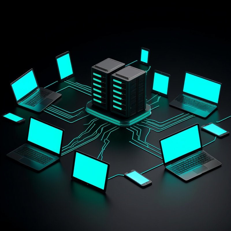 Network Of Connected Devices Centered Around Servers Network