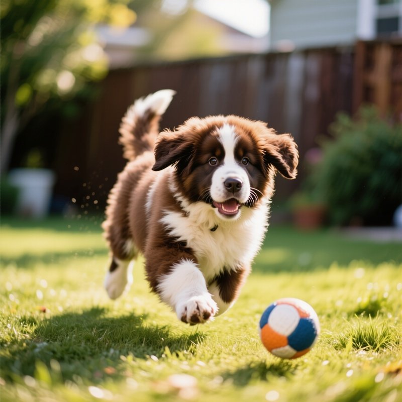Newfoundland Puppy Playing Outdoors