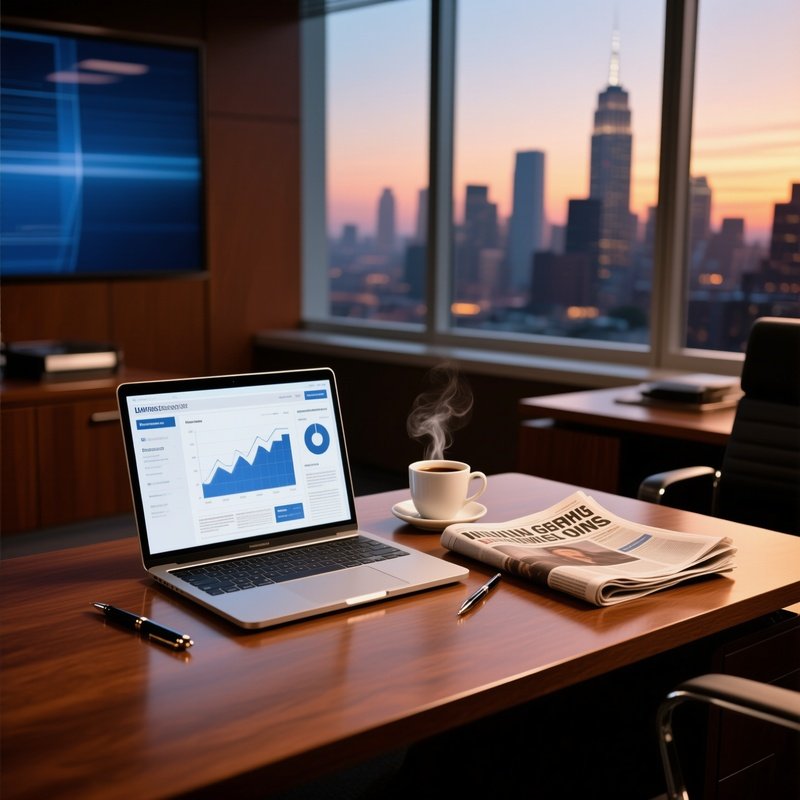 News Analysis Desk With Laptop And Newspaper