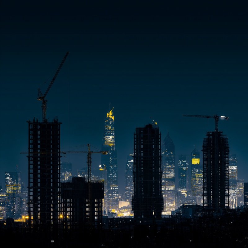 Night City Skyline Crane Towers