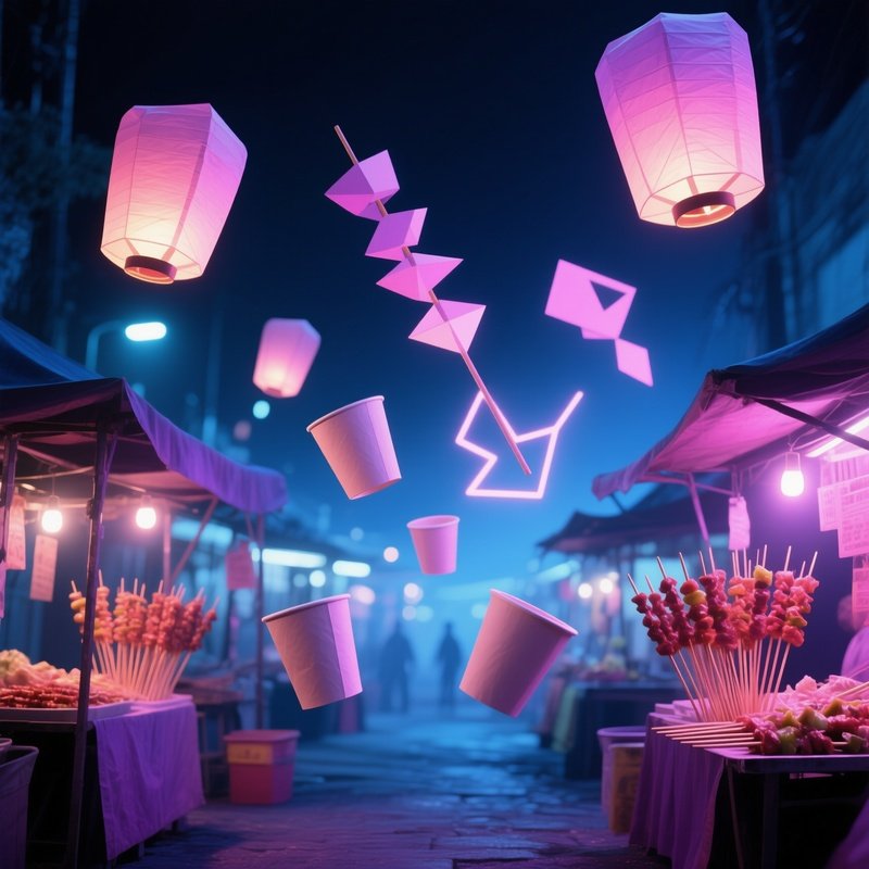 Night Market Paper Cups Skewers Metaphorical