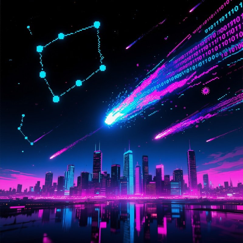 Night Sky City Glitch Binary Virus Meteors