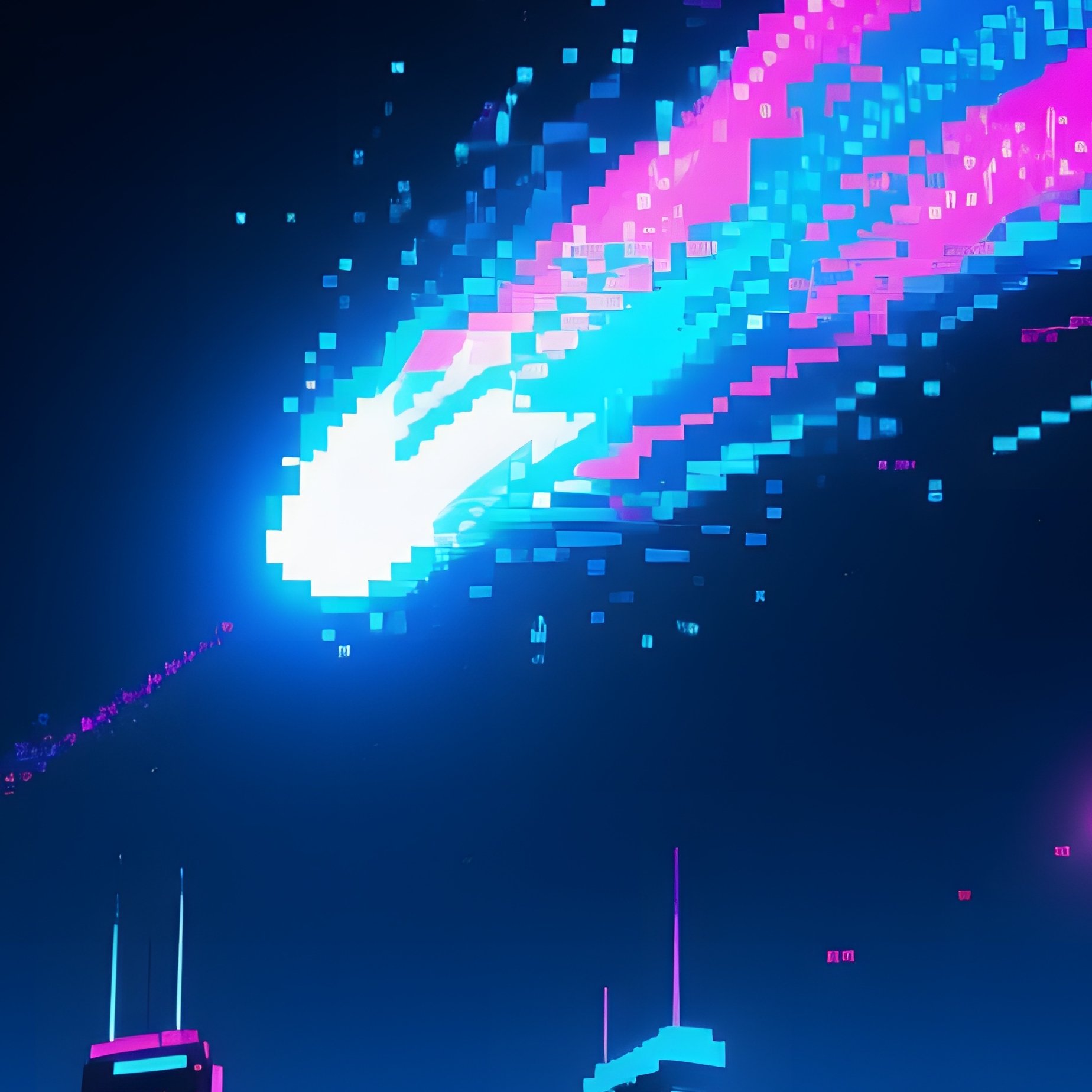Night Sky City Glitch Binary Virus Meteors - Full Resolution Quality Preview