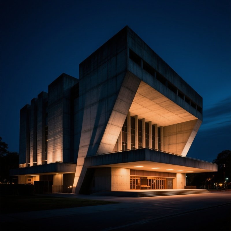 Night Time Brutalist Theater Uplighting